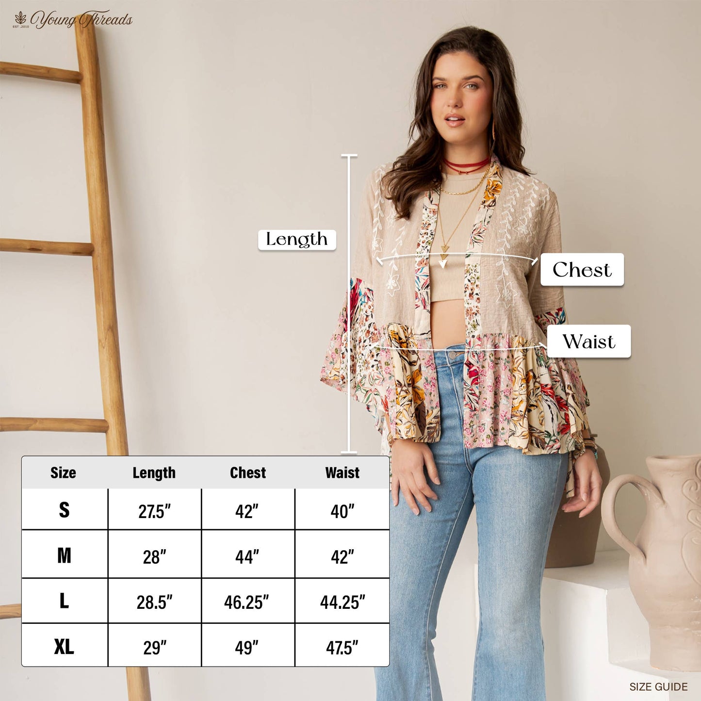 Floral Open Front Lace Trim Cardigan