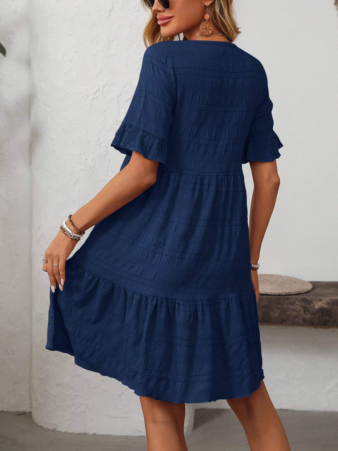 Short-Sleeve Dress: Navy Blue
