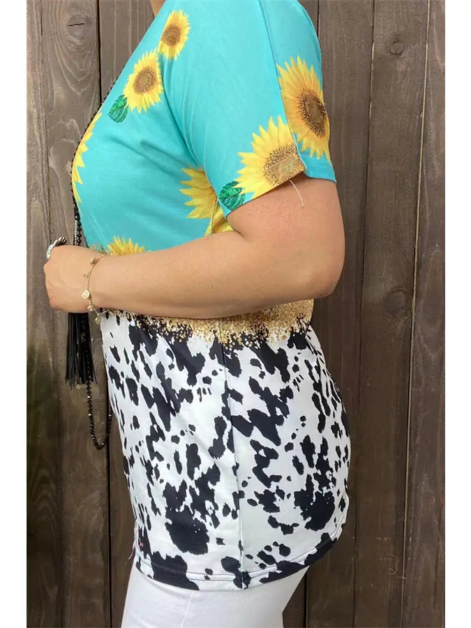 Sunflower & cow printed top