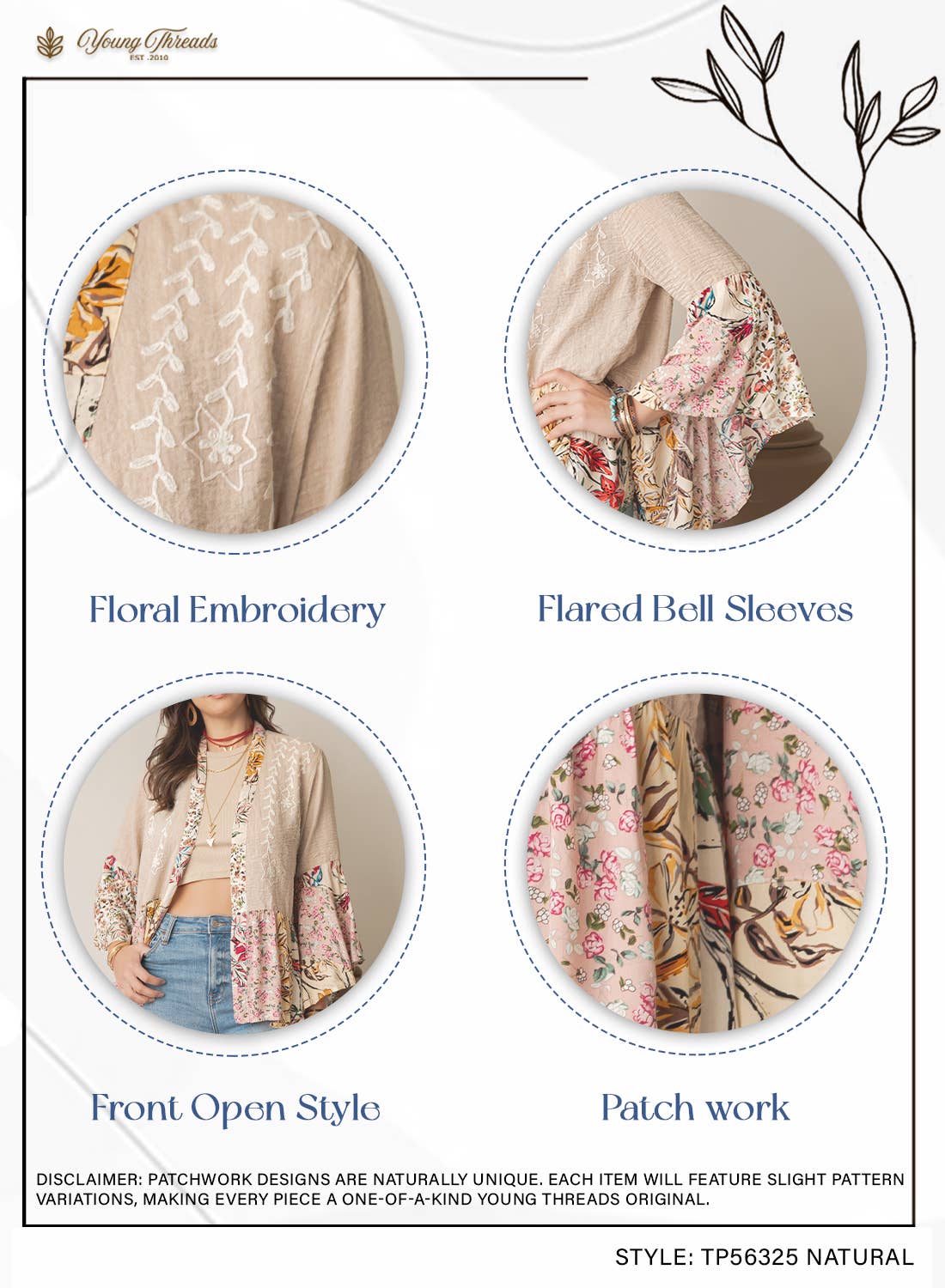 Floral Open Front Lace Trim Cardigan