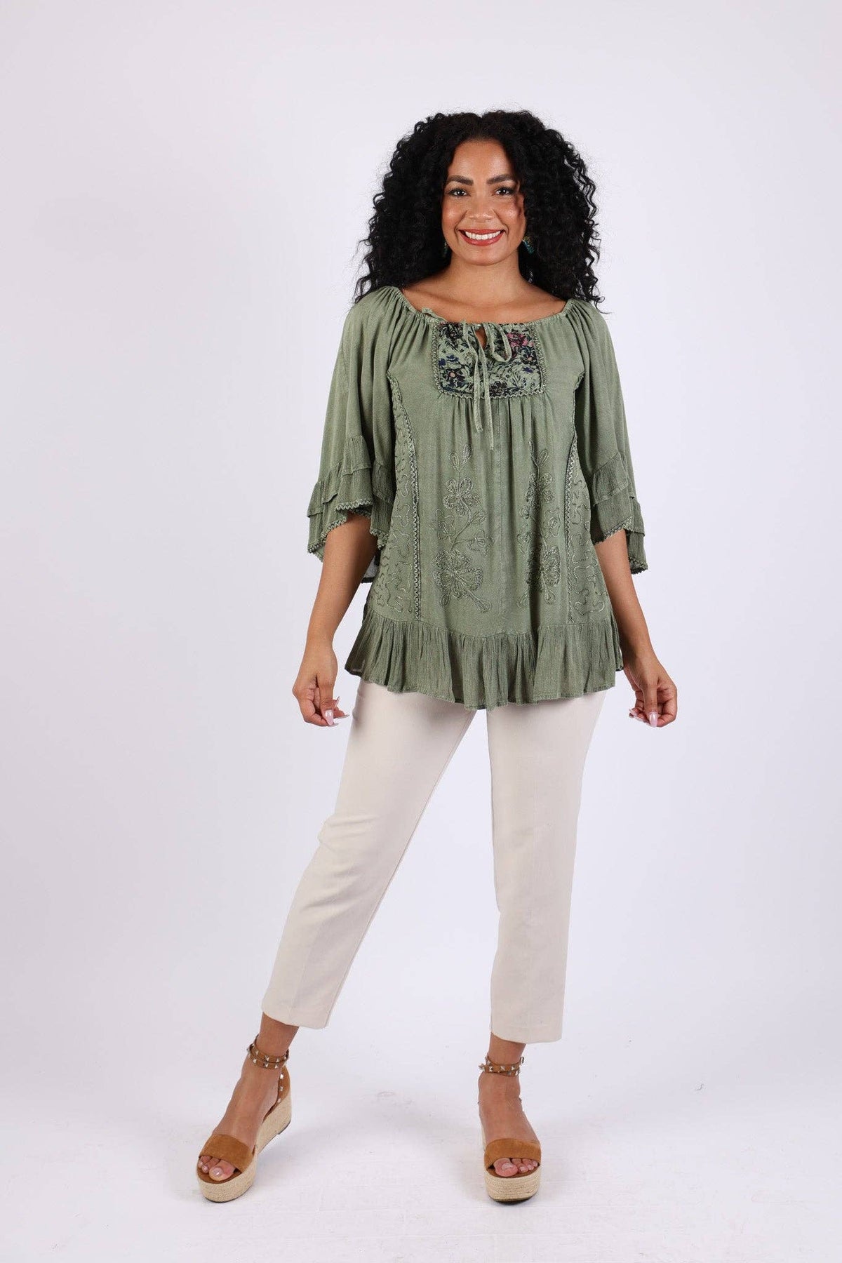 Embroidered Peasant Top