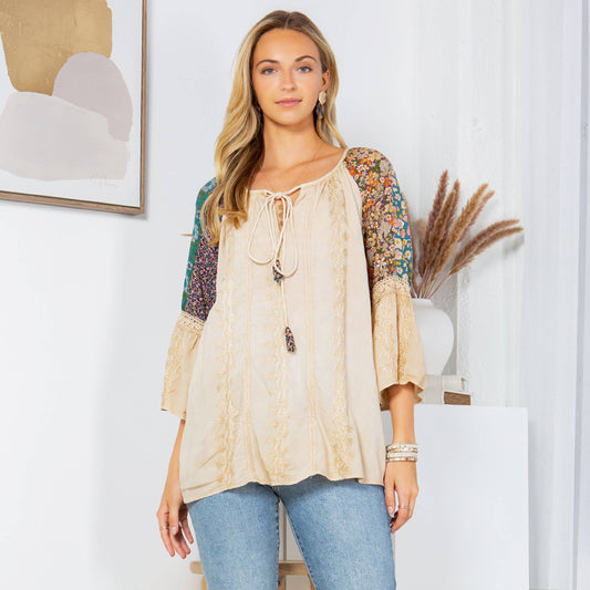 Rayon Peasant Top With Embroidery