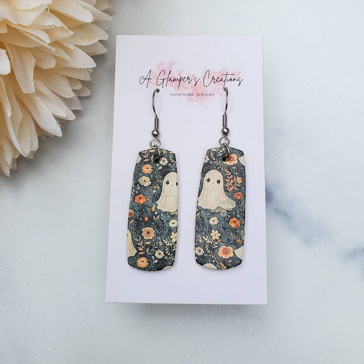 Ghosts & Mini Floral Mini Bar Leather Earrings