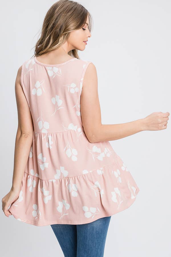 Pink floral sleeveless top: Plus