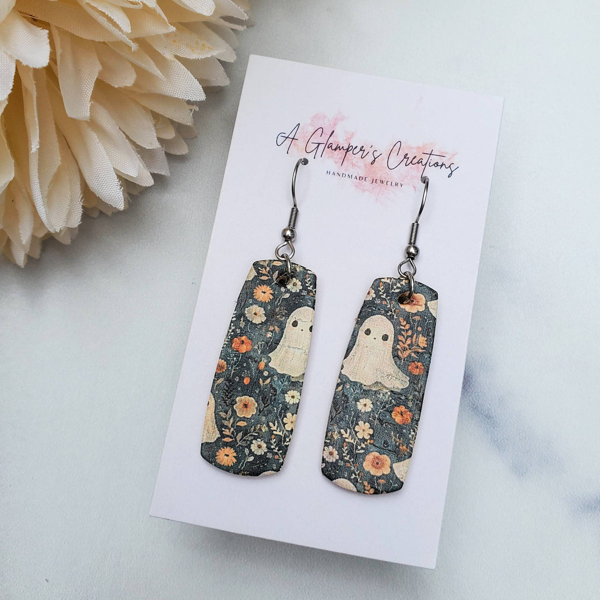 Ghosts & Mini Floral Mini Bar Leather Earrings