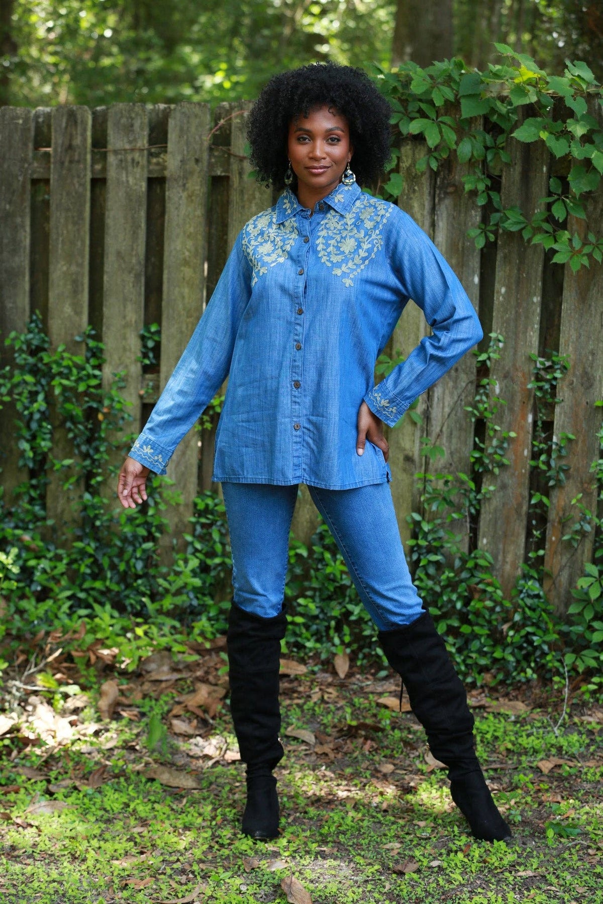 Embroidered Denim Shirt