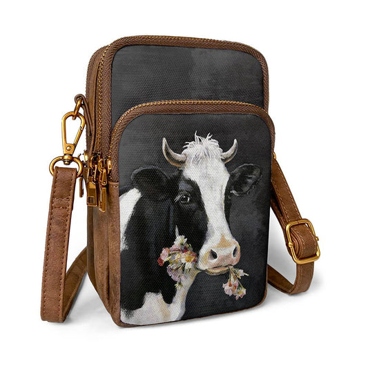 Cow print canvas phone bag