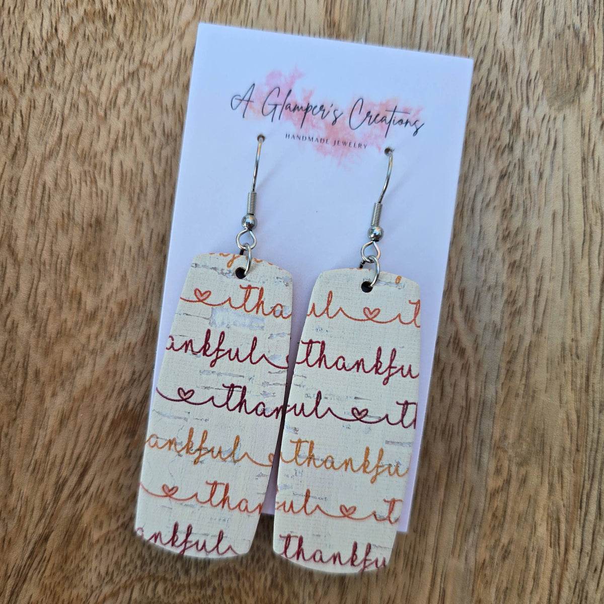 Fall "Thankful" Bar Leather Earrings