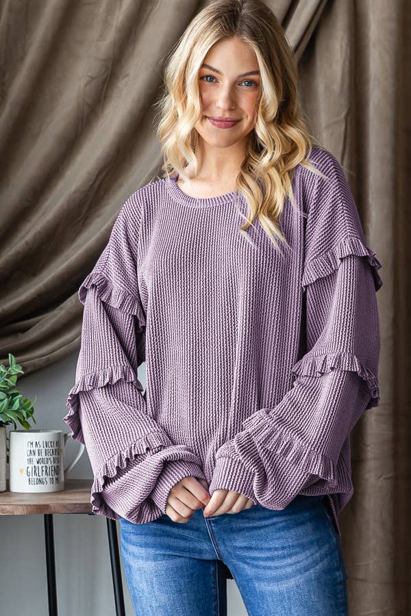 PUFF SLEEVE SOLID URBAN RIBBED TOP