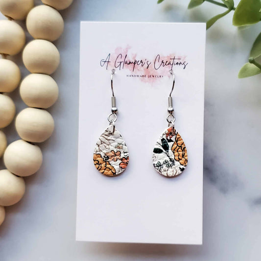 Boho Floral Mini Teardrop Leather Earrings