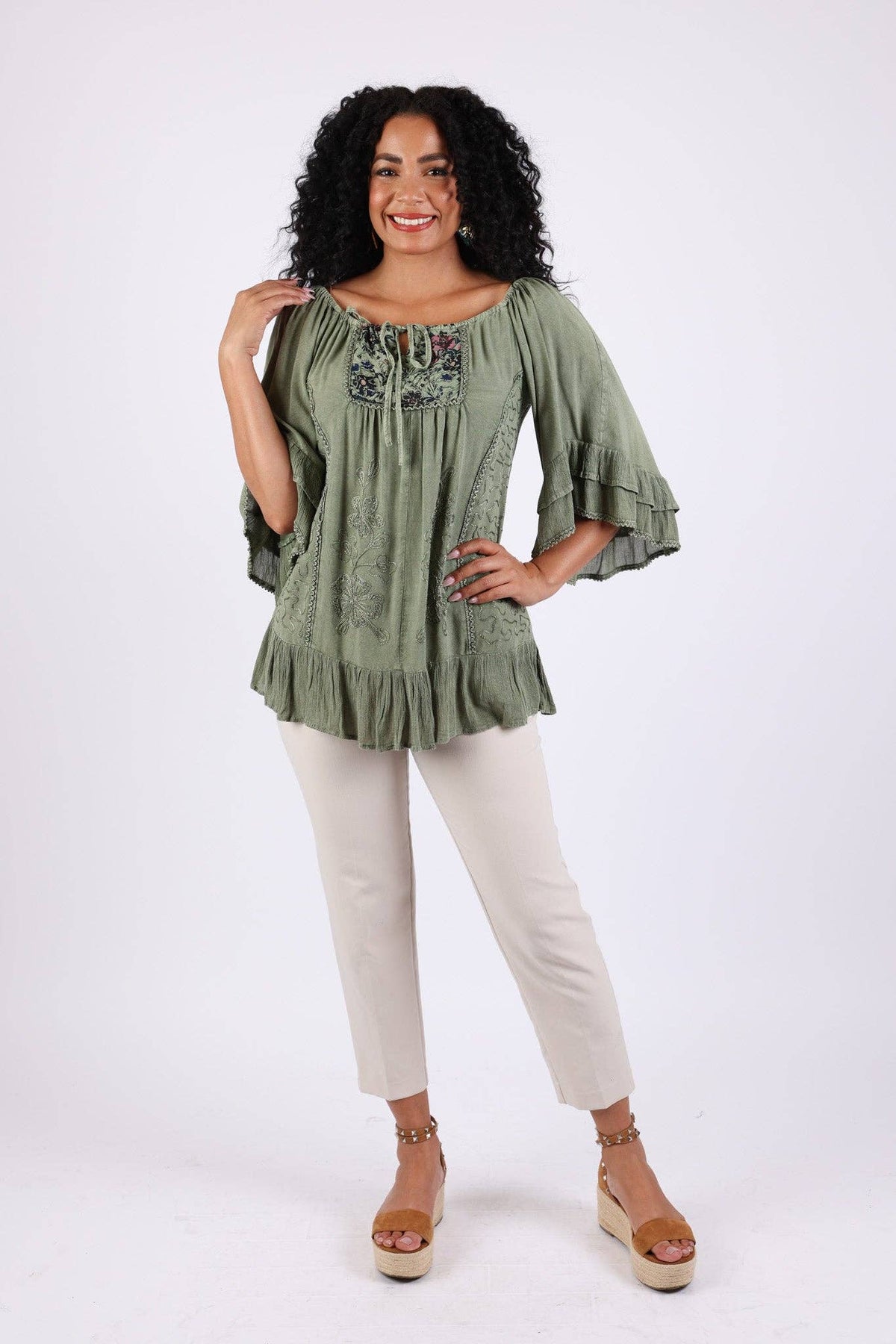 Embroidered Peasant Top