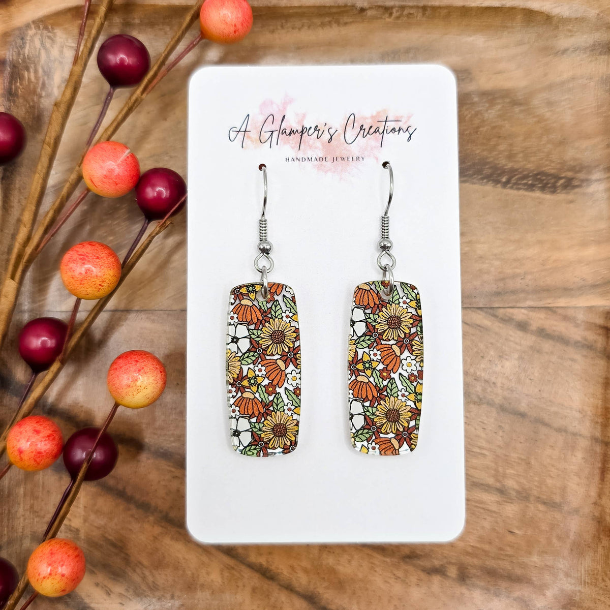 70s Retro Floral Acrylic Mini Bar Earrings