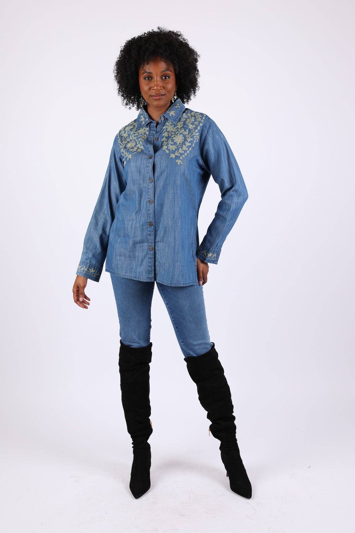 Embroidered Denim Shirt