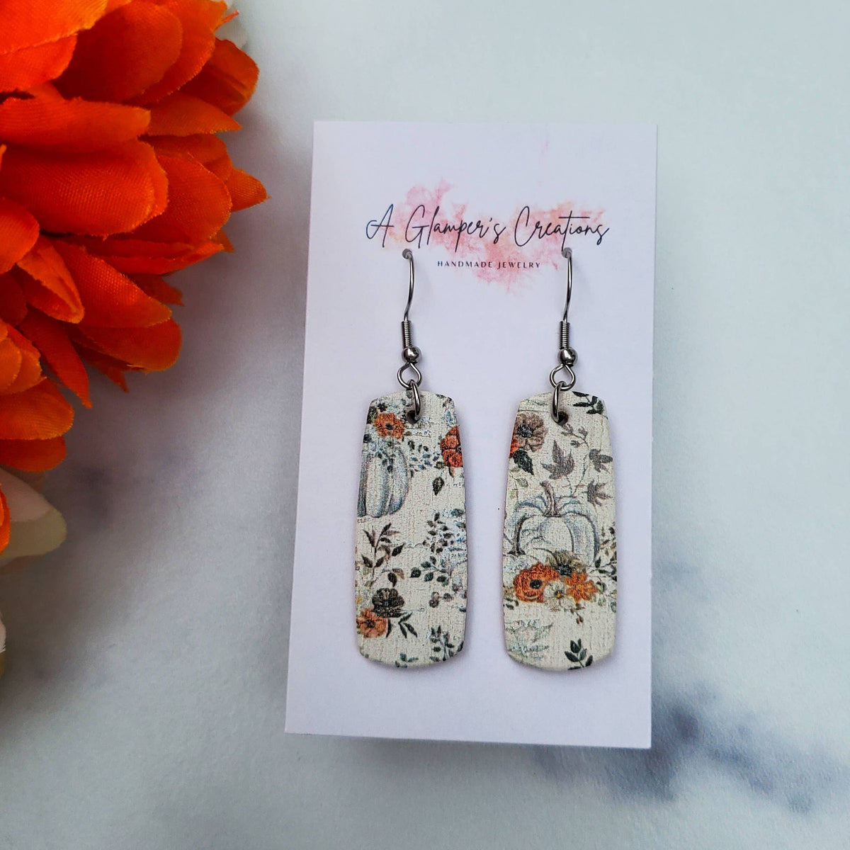 White Pumpkins Mini Bar Leather Earrings