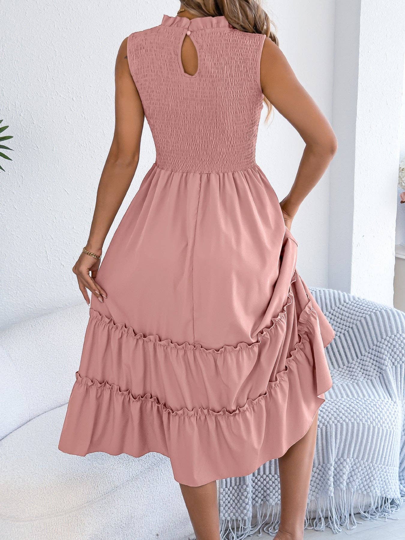 Smocked Sleeveless Midi Dress
