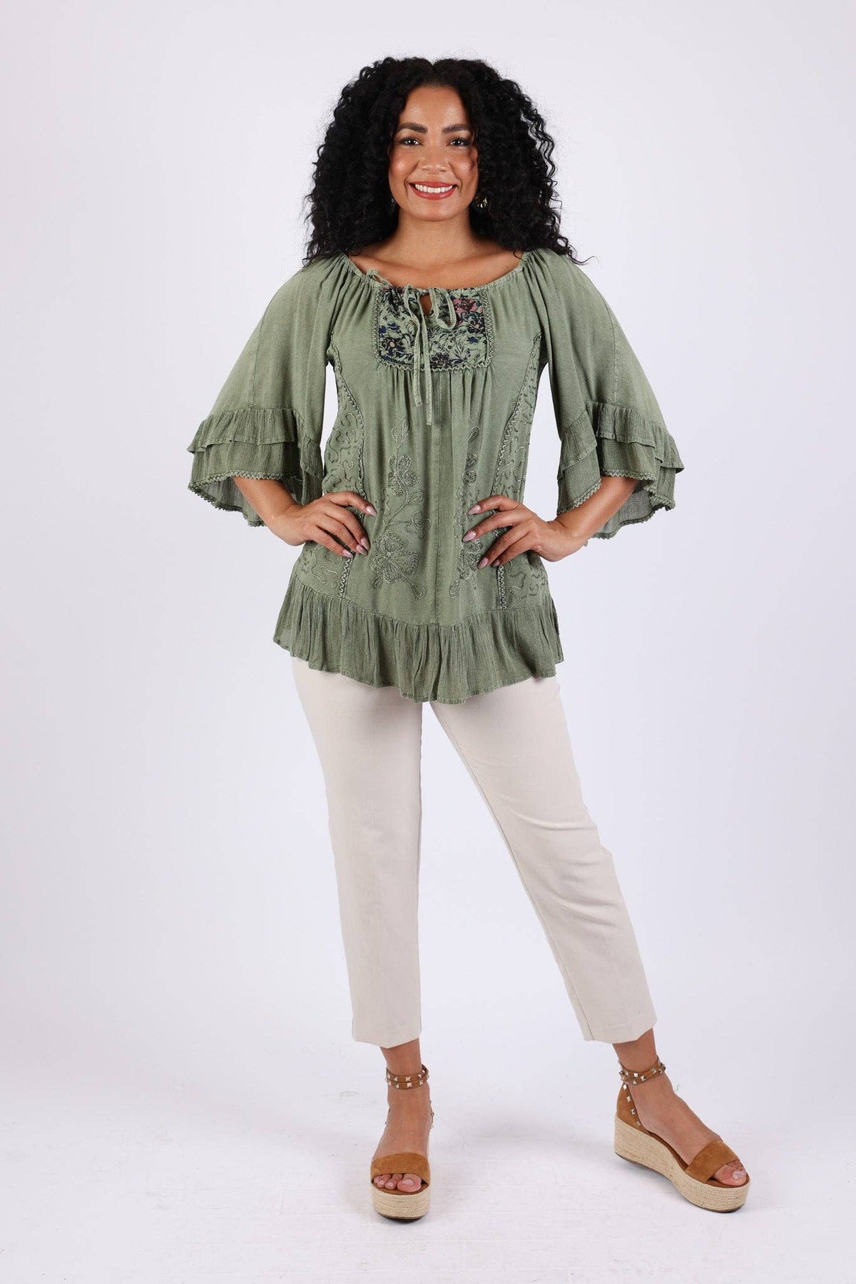 Embroidered Peasant Top