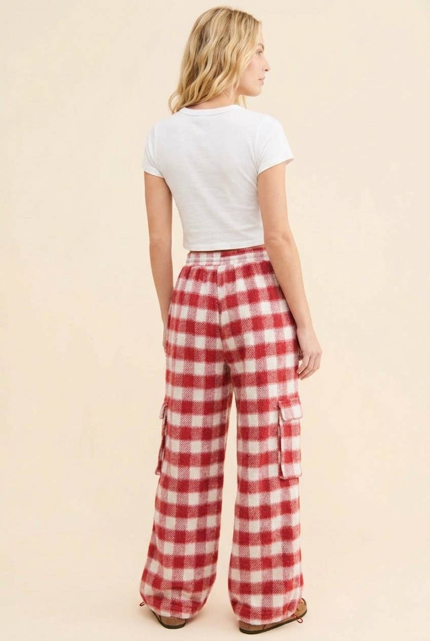 Buffalo Plaid Wide Leg Cargo Lounge Pants