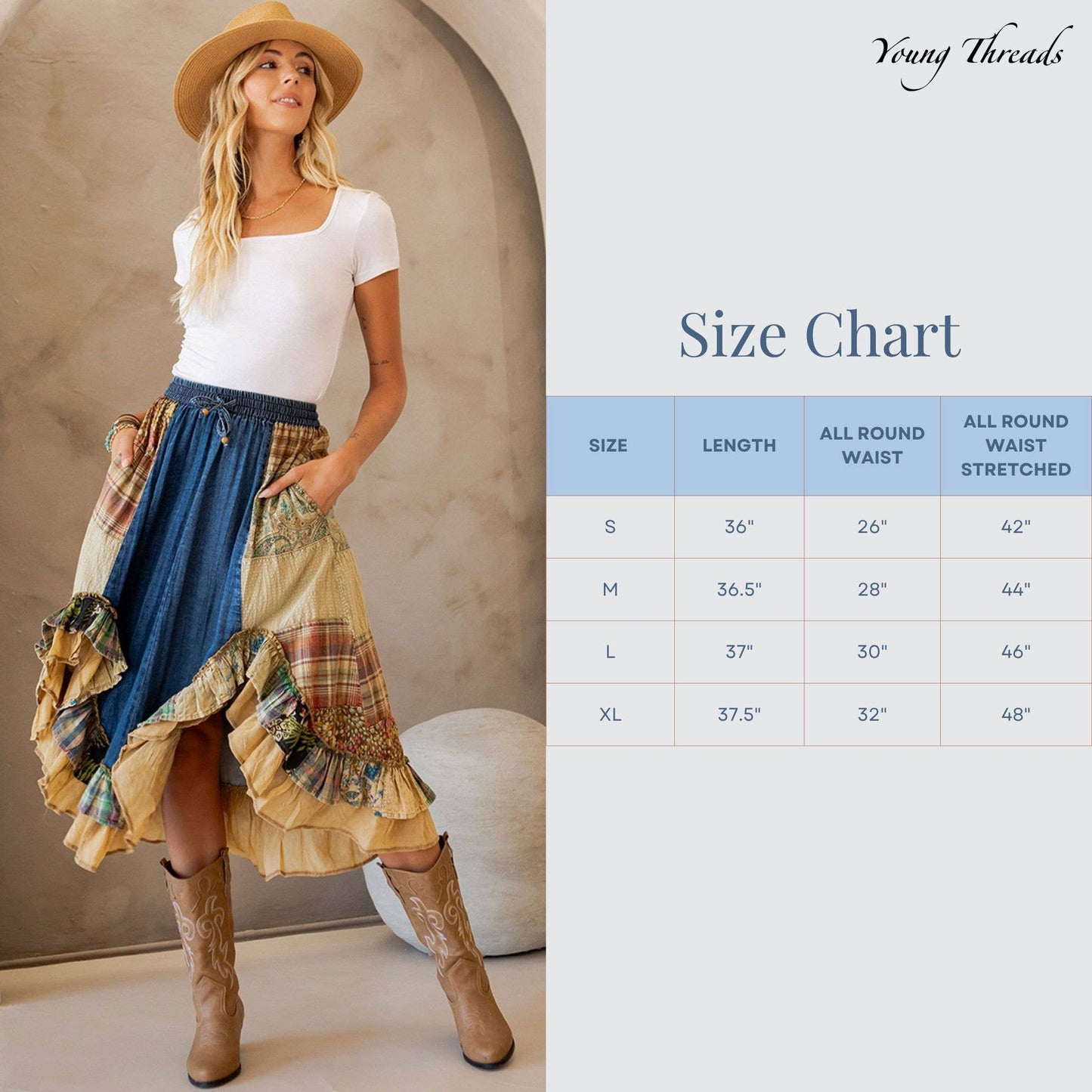 Boho Patchwork Midi Skirt