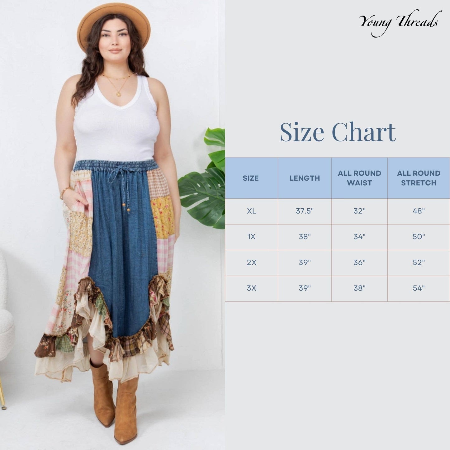 Boho Patchwork Midi Skirt