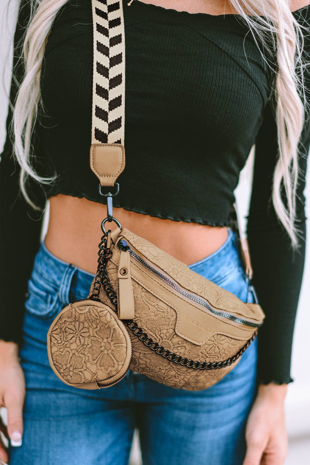 Colorblock Strap Chain Shoulder Bag