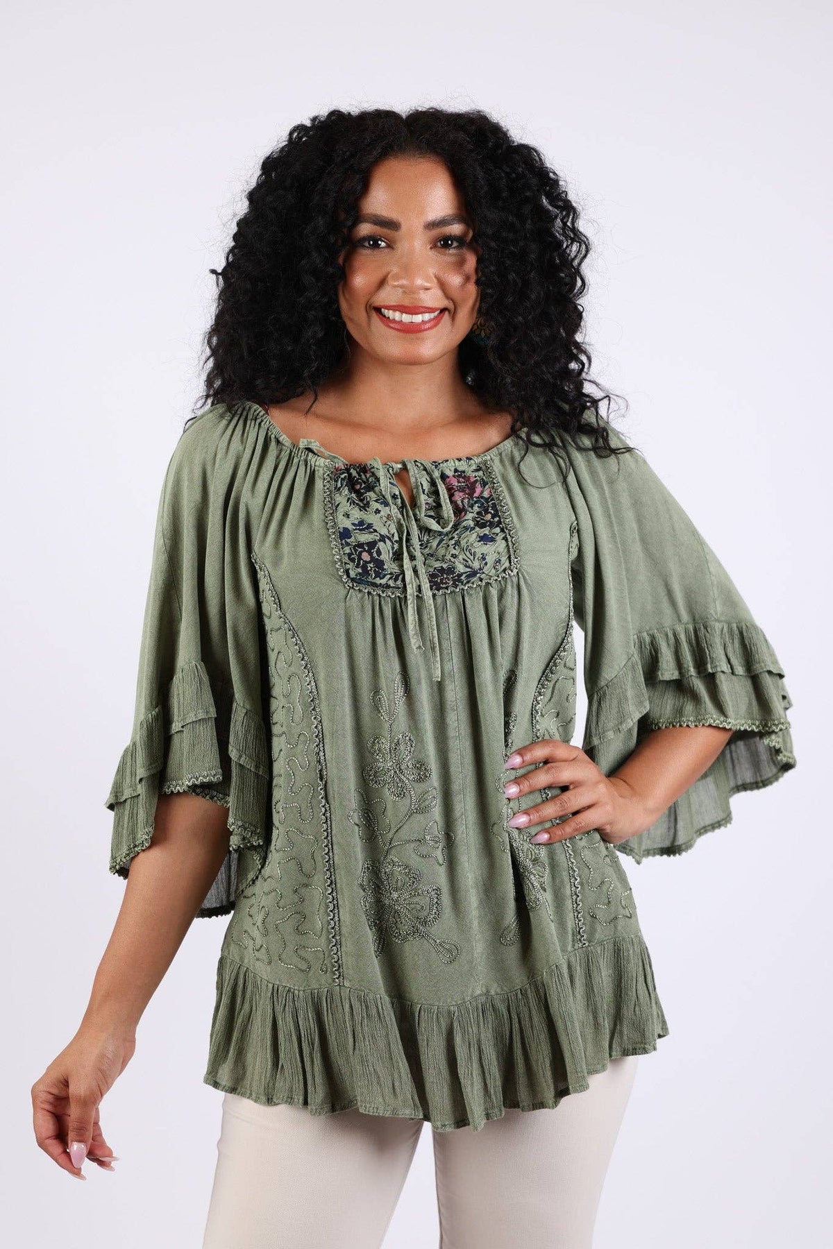 Embroidered Peasant Top