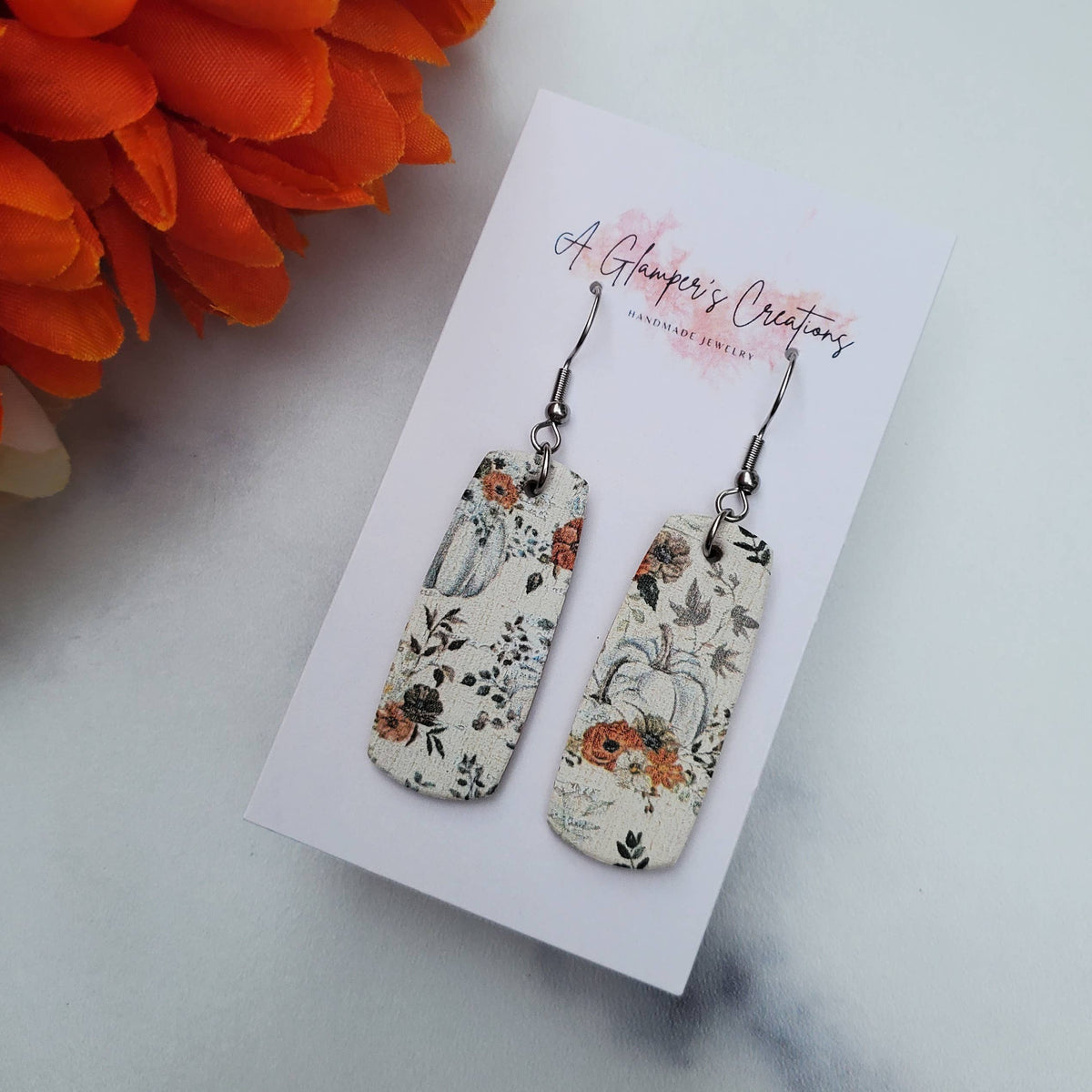 White Pumpkins Mini Bar Leather Earrings
