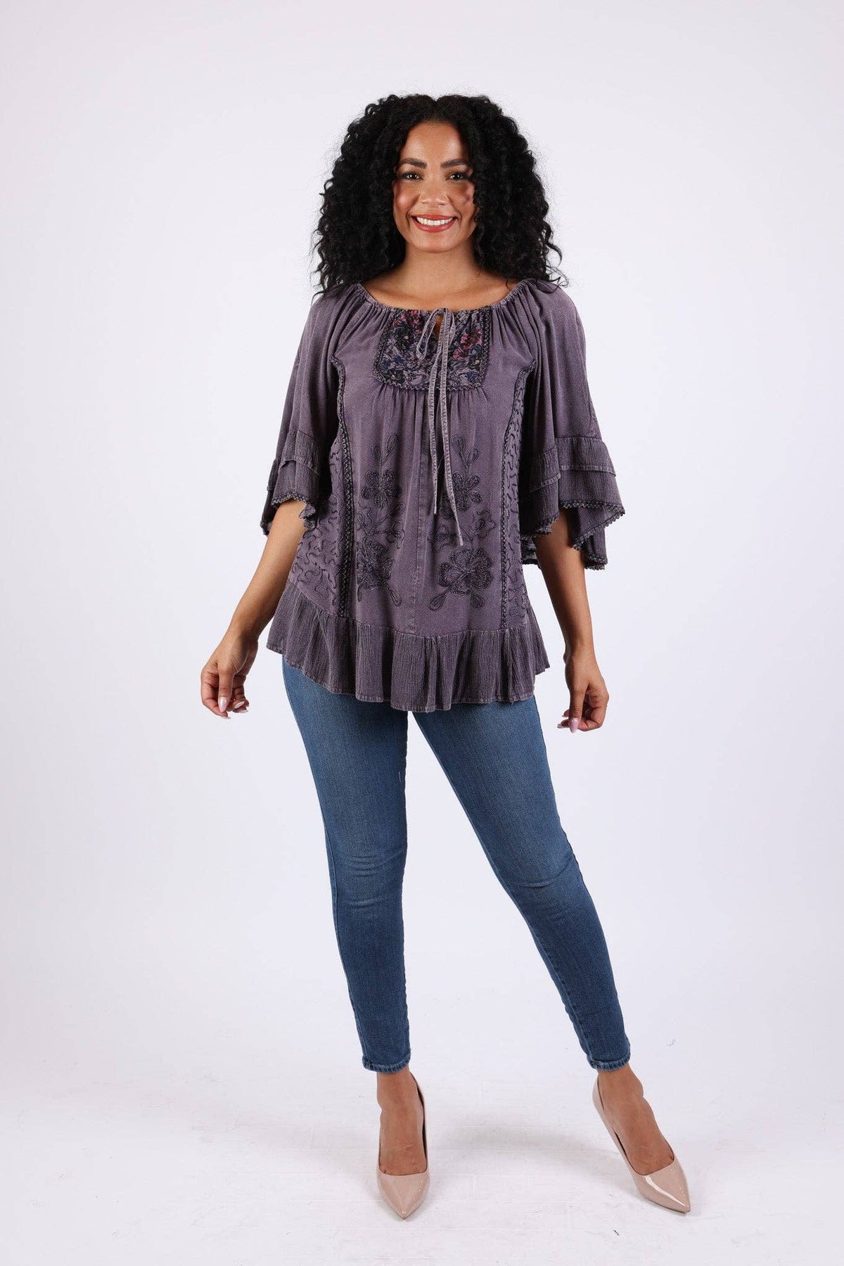 Embroidered Peasant Top
