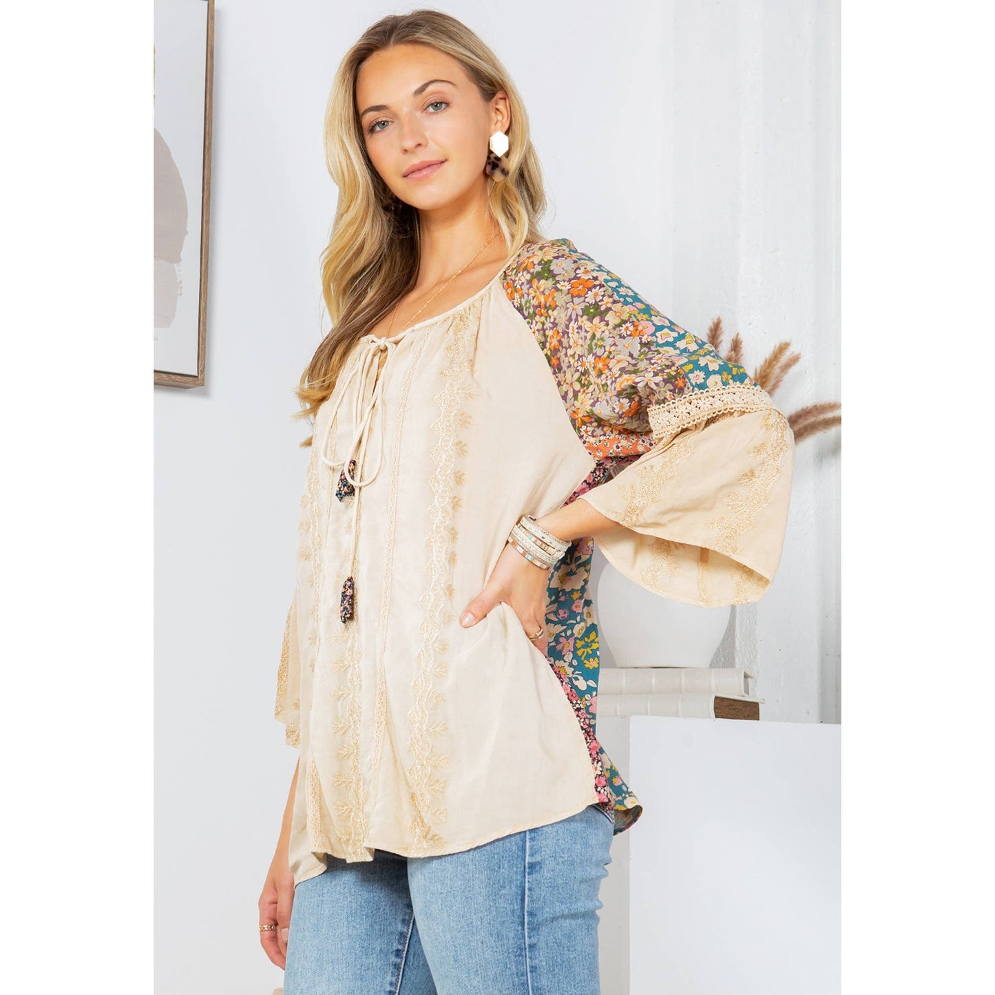 Rayon Peasant Top With Embroidery