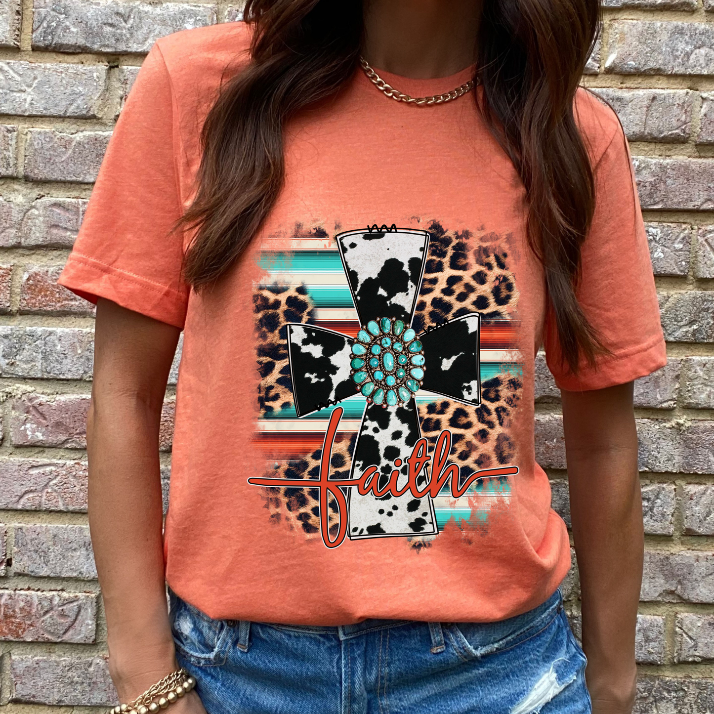 Orange Faith Cross Tee