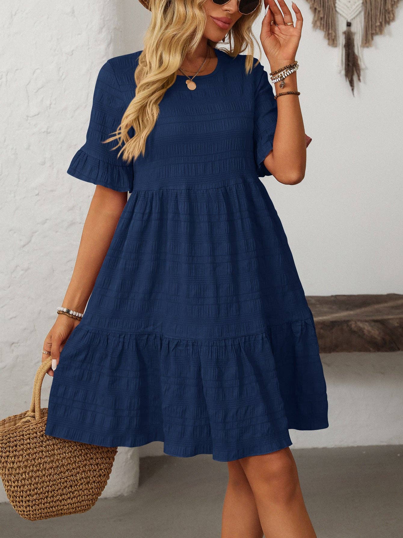 Short-Sleeve Dress: Navy Blue