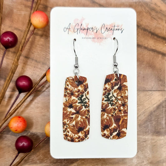 Boho Fall Floral Mini Bar Leather Earrings