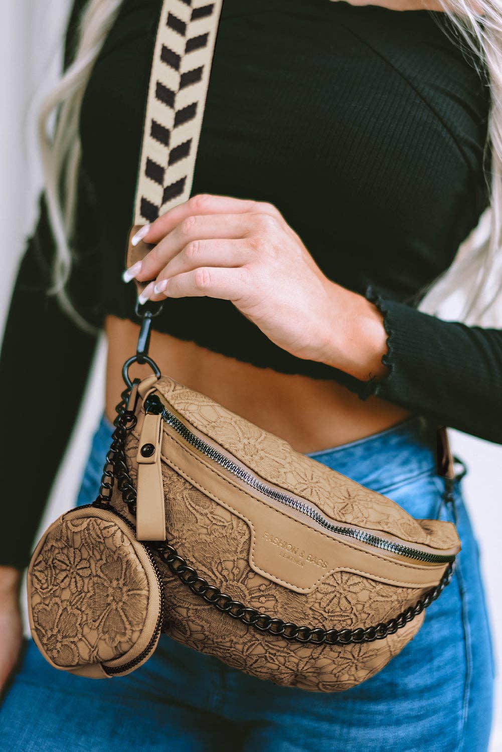 Colorblock Strap Chain Shoulder Bag