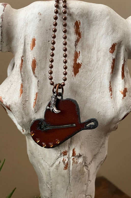 Rustic cowboy hat necklace