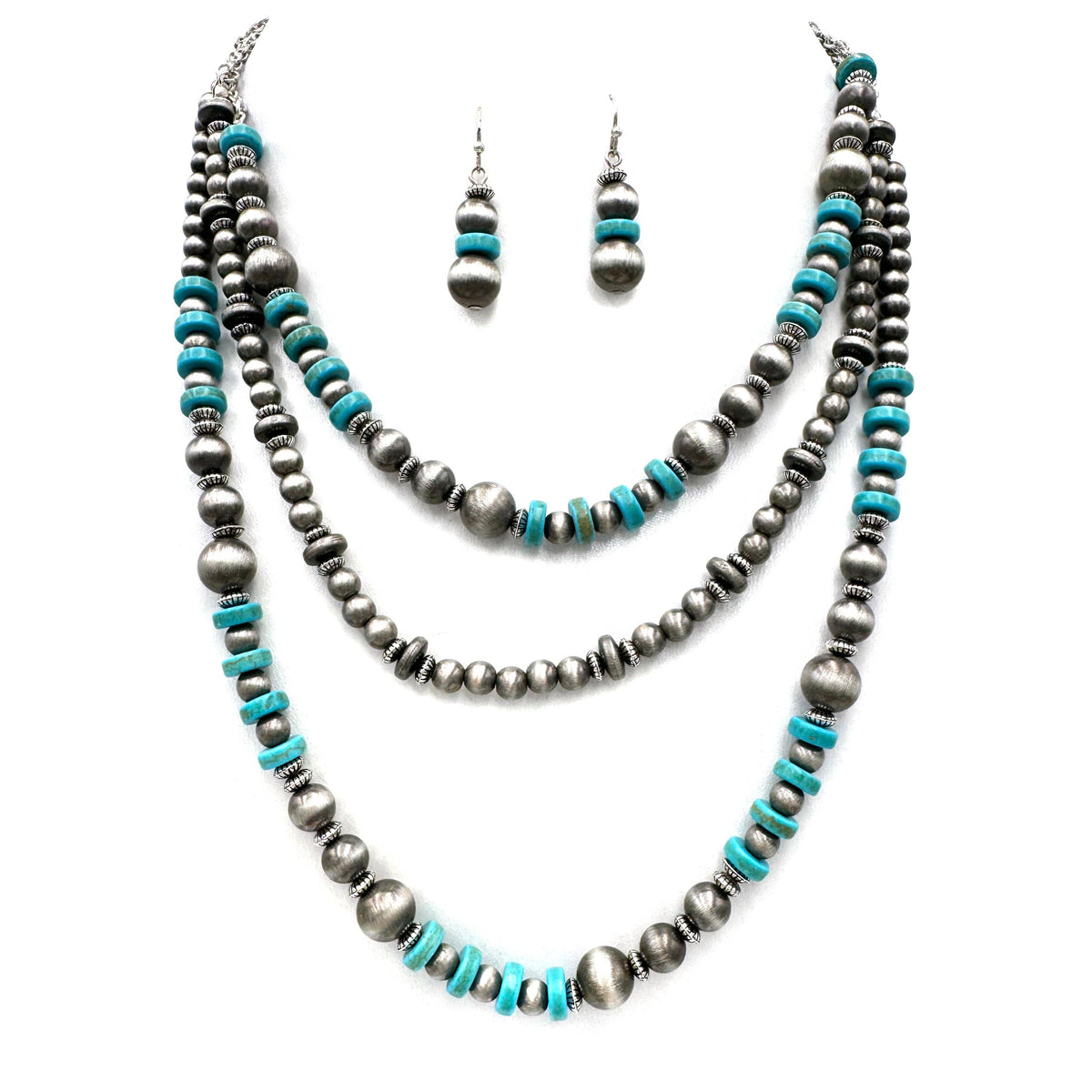 Navajo Turquoise Layer Necklace Earrings Set