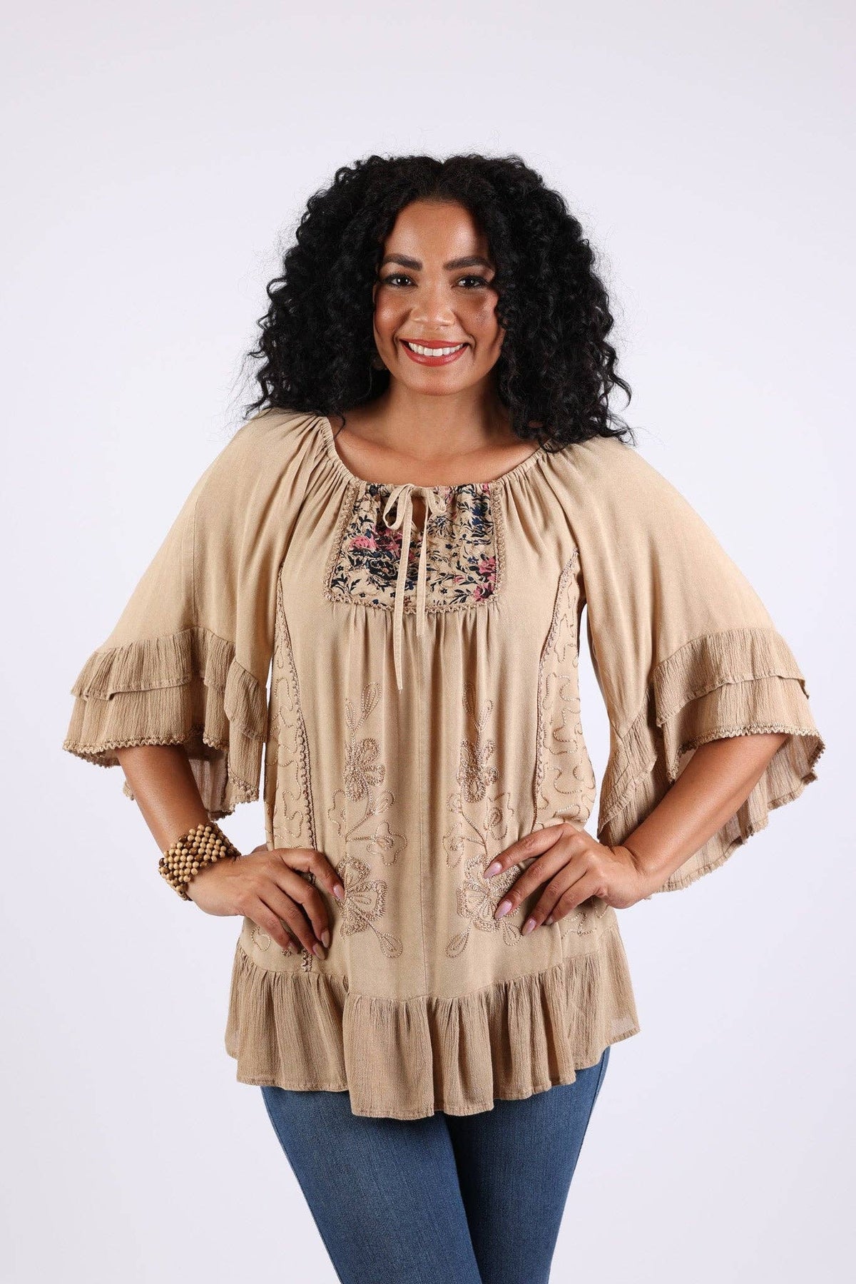 Embroidered Peasant Top
