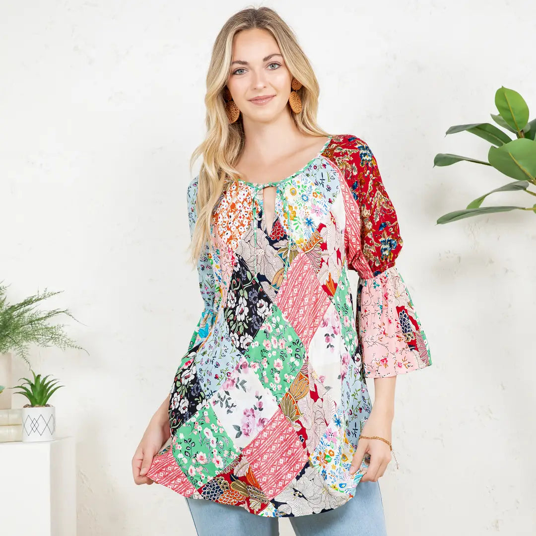 Bohemian Patchwork Peasant Top