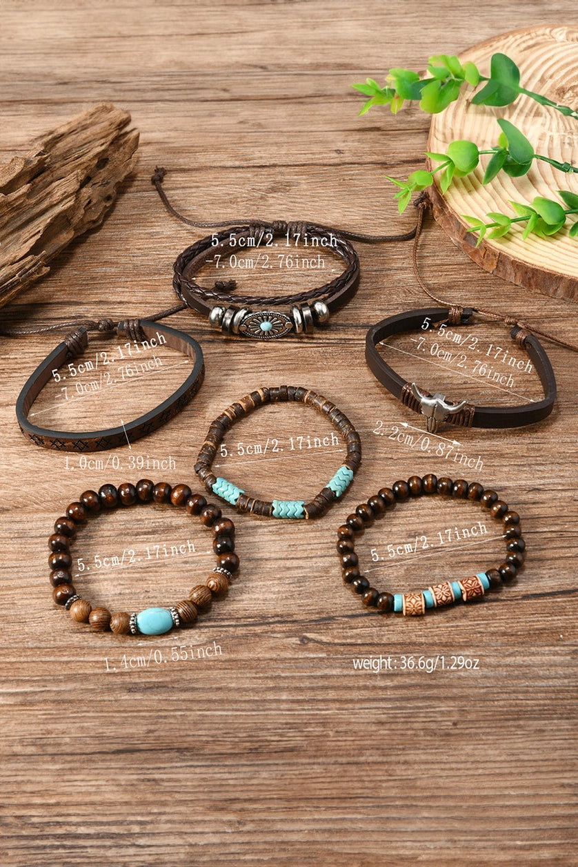 Western Bull Skull Turquoise Beaded Layer Bracelet Set