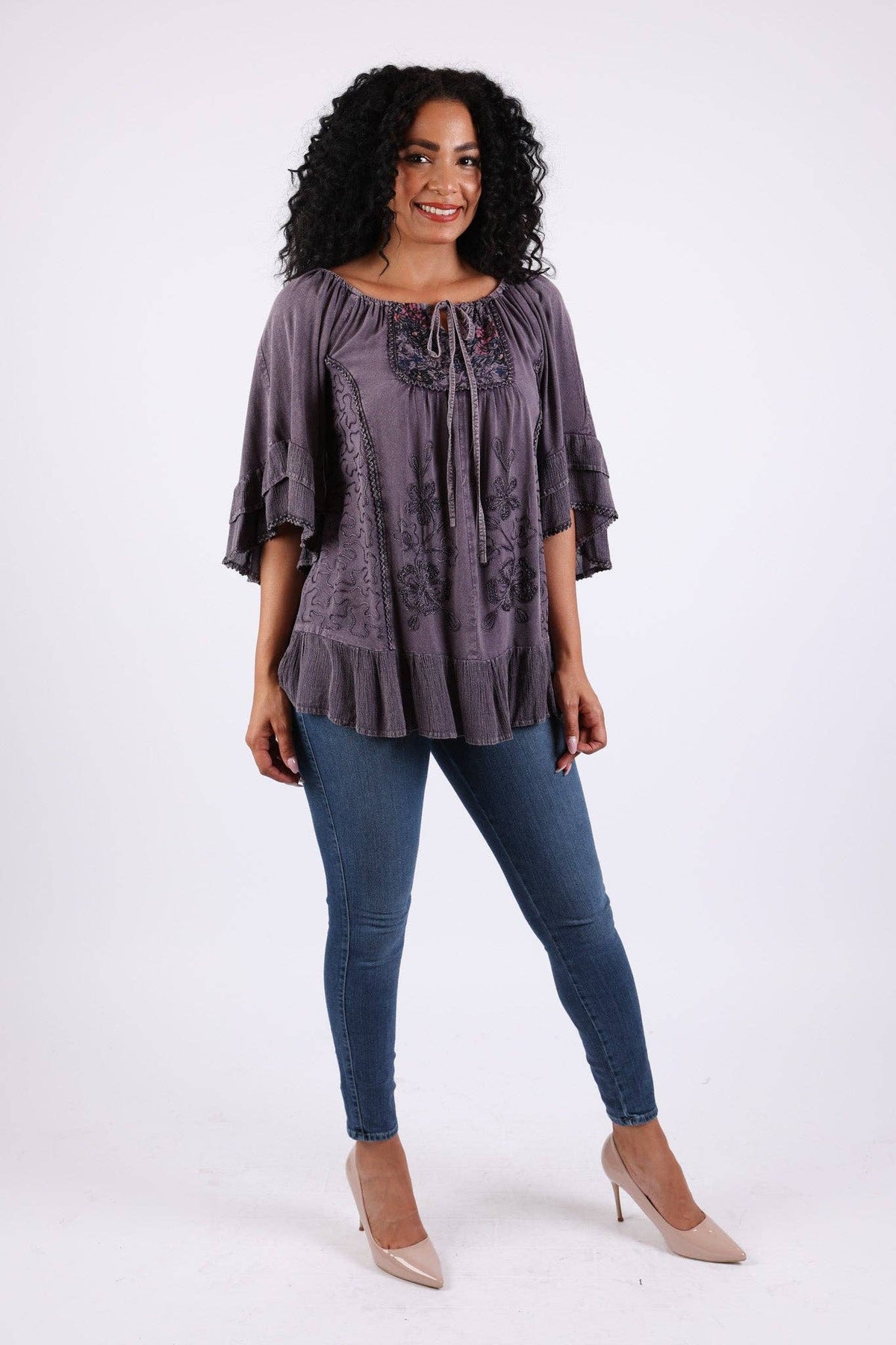 Embroidered Peasant Top