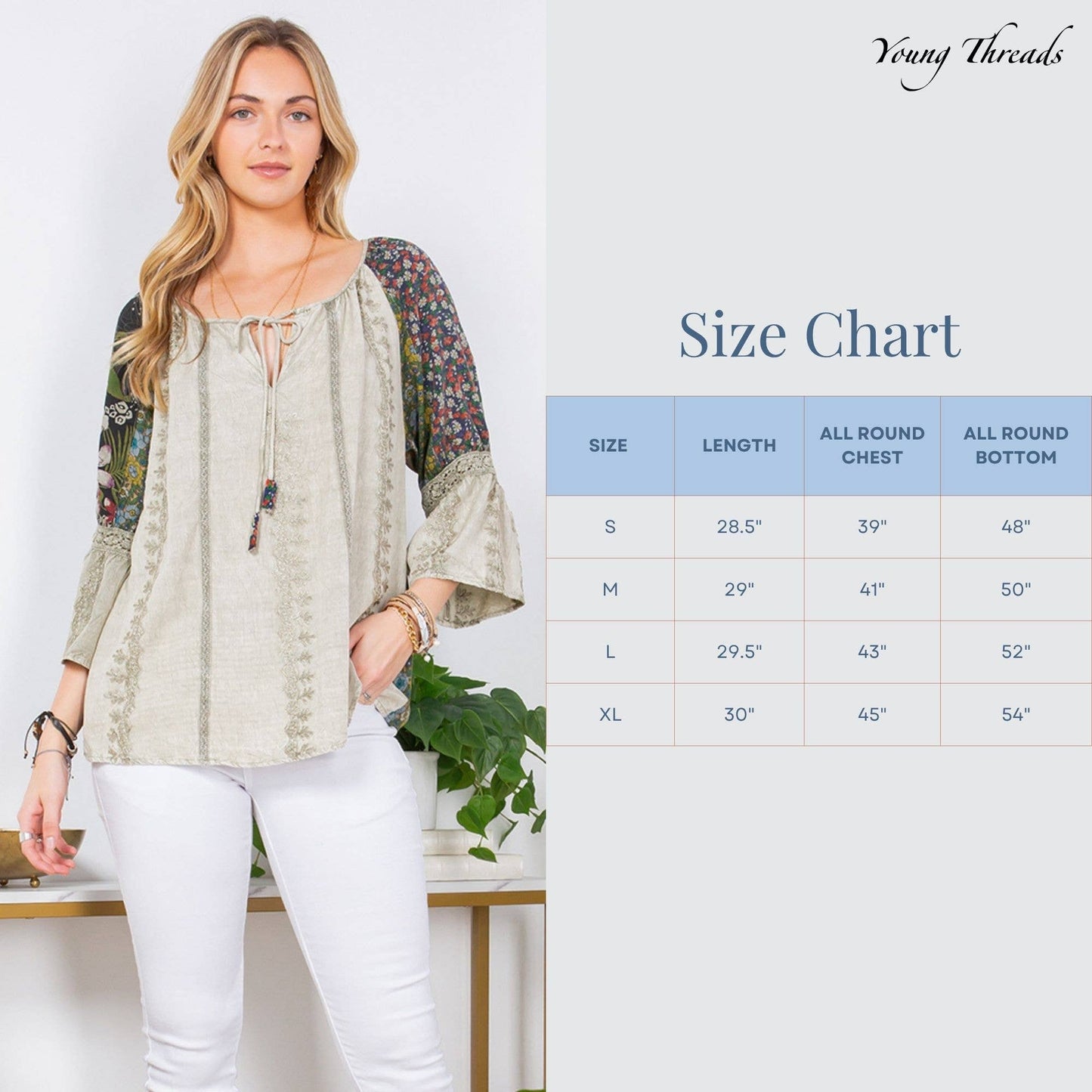 Rayon Peasant Top With Embroidery