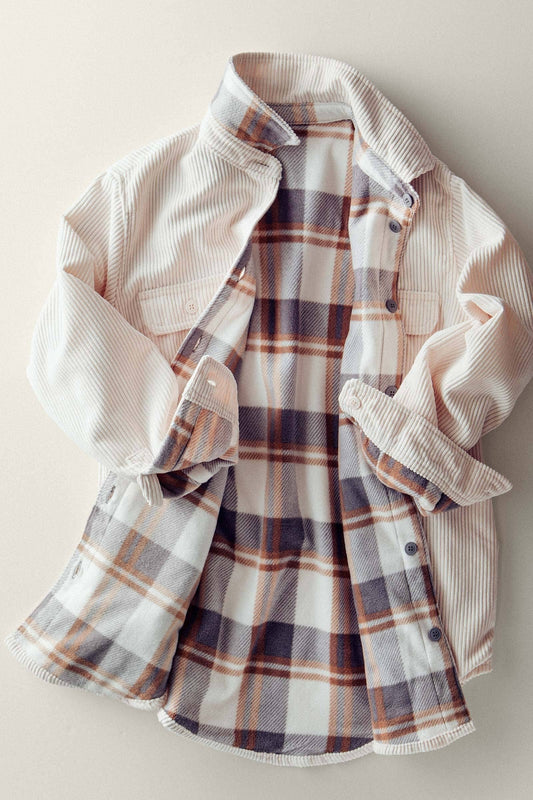 Plaid Flannel-Lined Corduroy Shacket