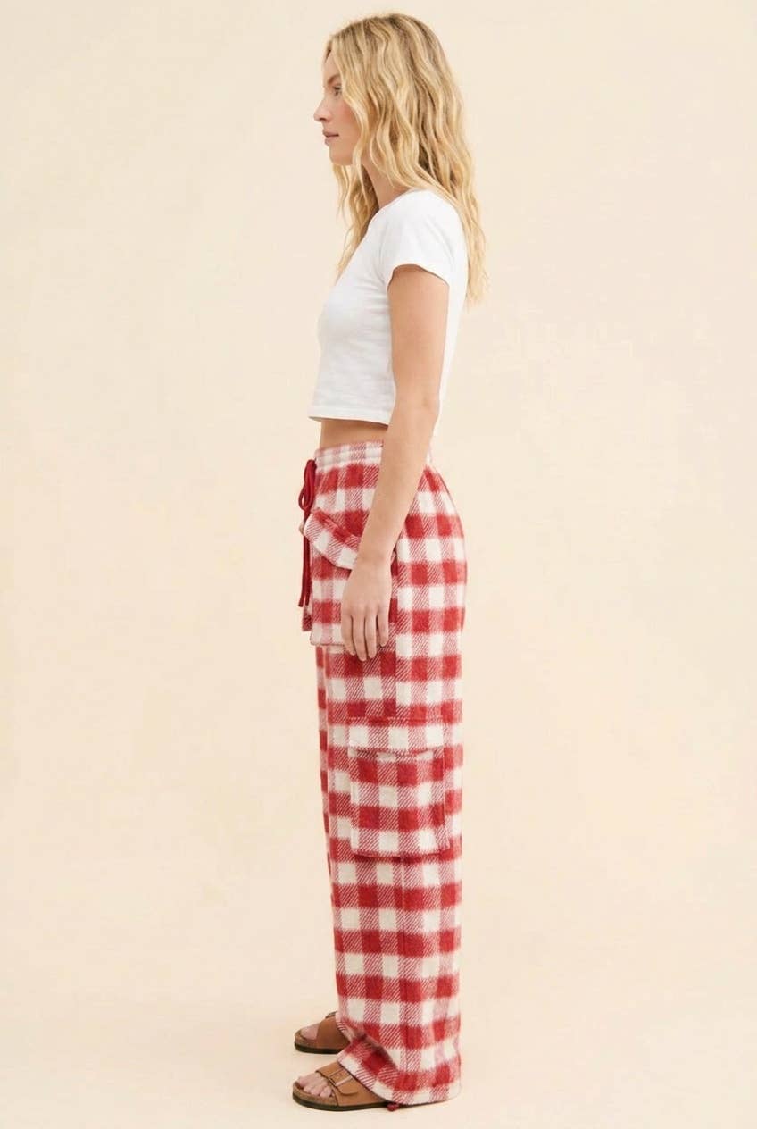 Buffalo Plaid Wide Leg Cargo Lounge Pants