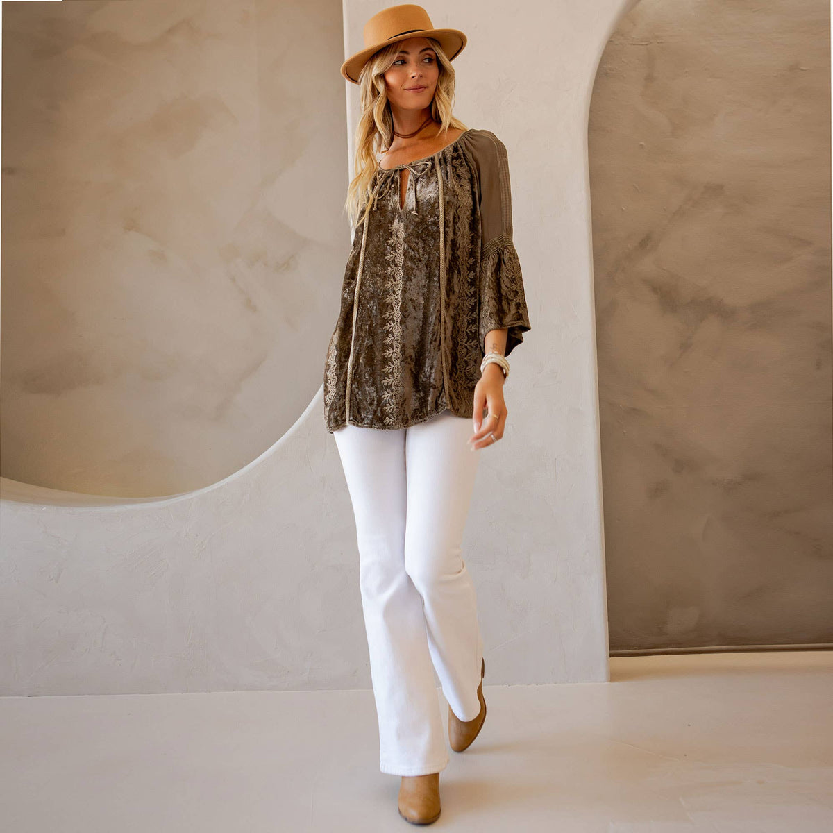 Velvet Peasant Top