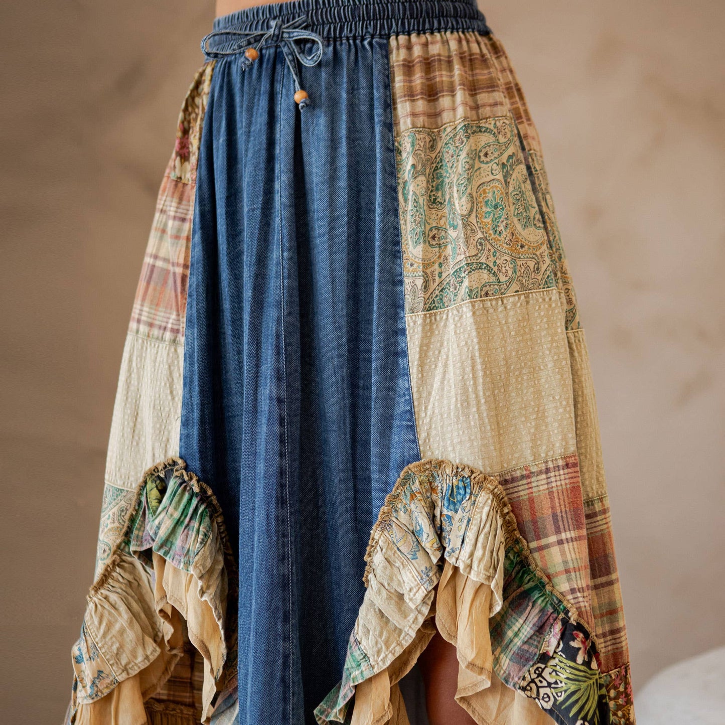 Boho Patchwork Midi Skirt