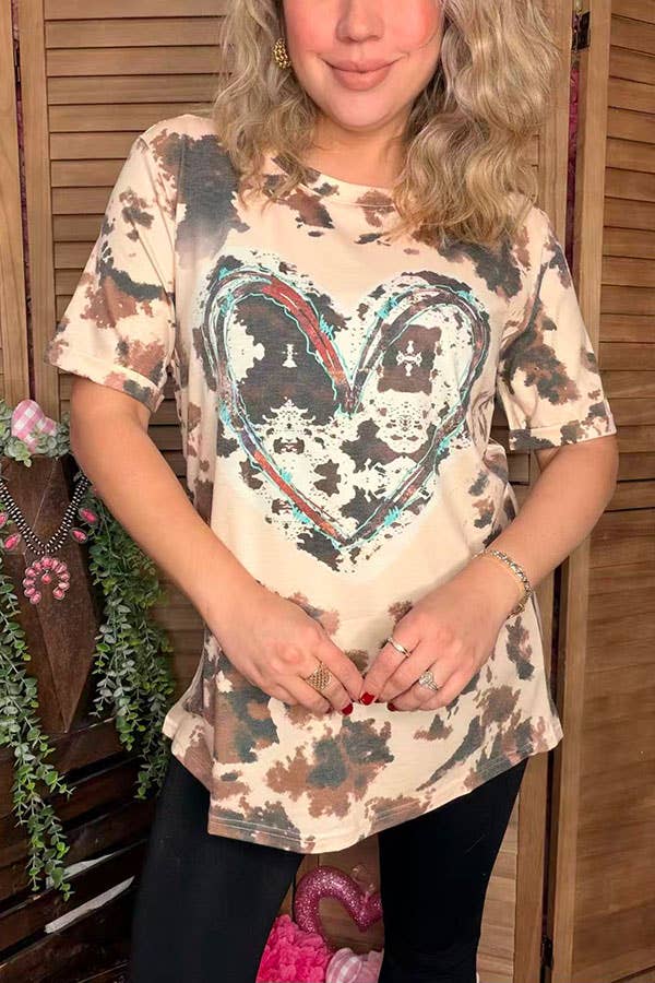 Leopard & heart short sleeve top