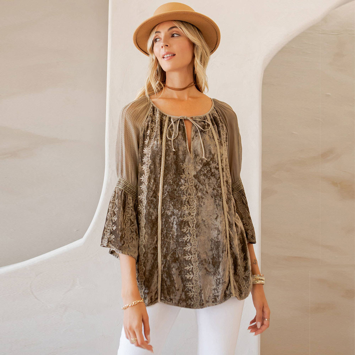 Velvet Peasant Top