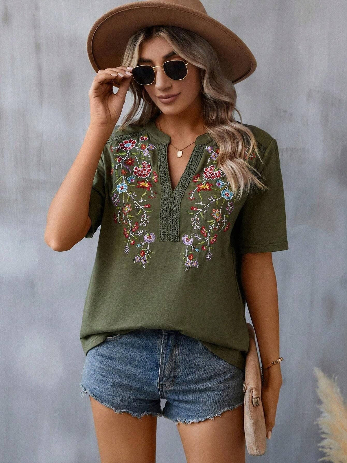 Embroidered Lace Spliced Top