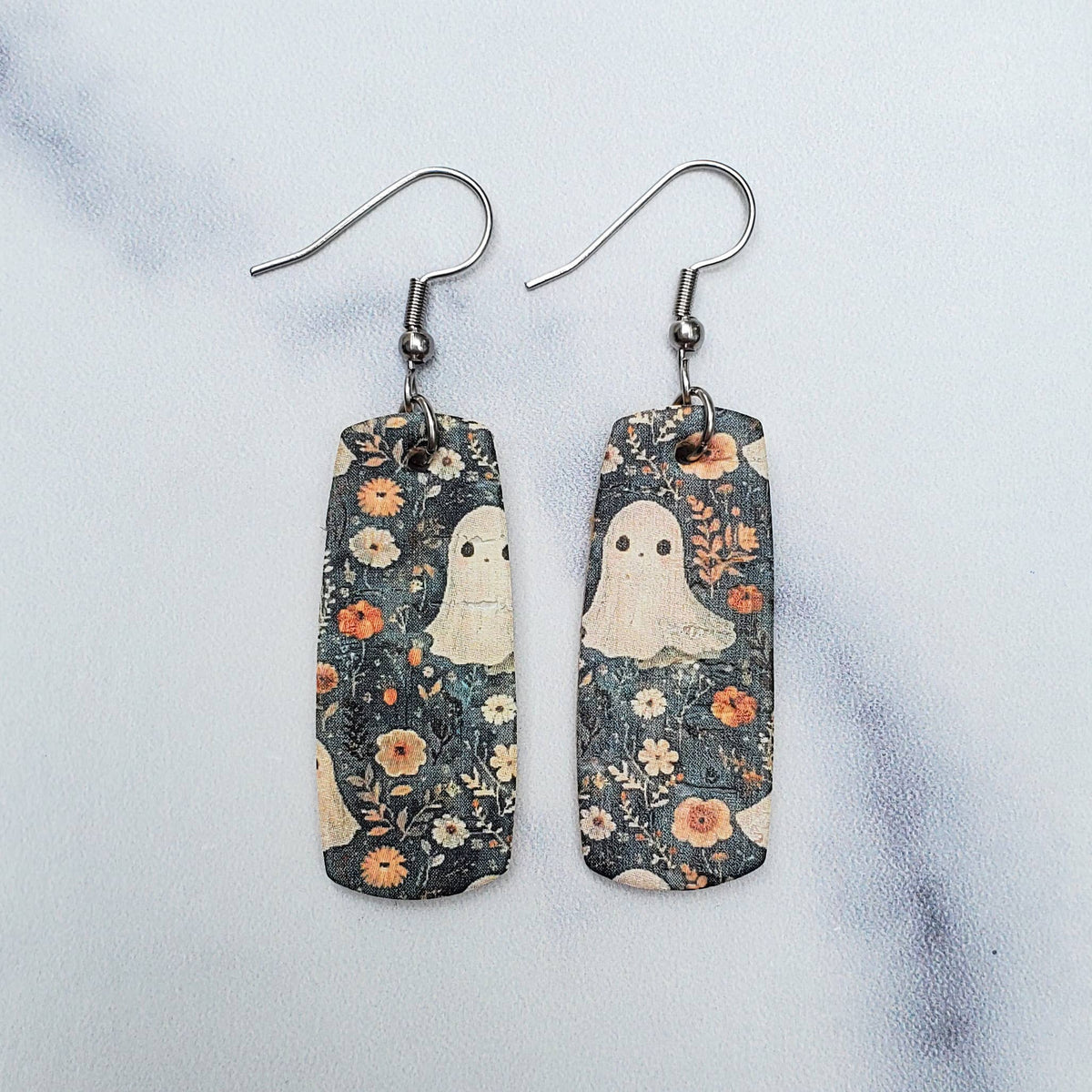 Ghosts & Mini Floral Mini Bar Leather Earrings
