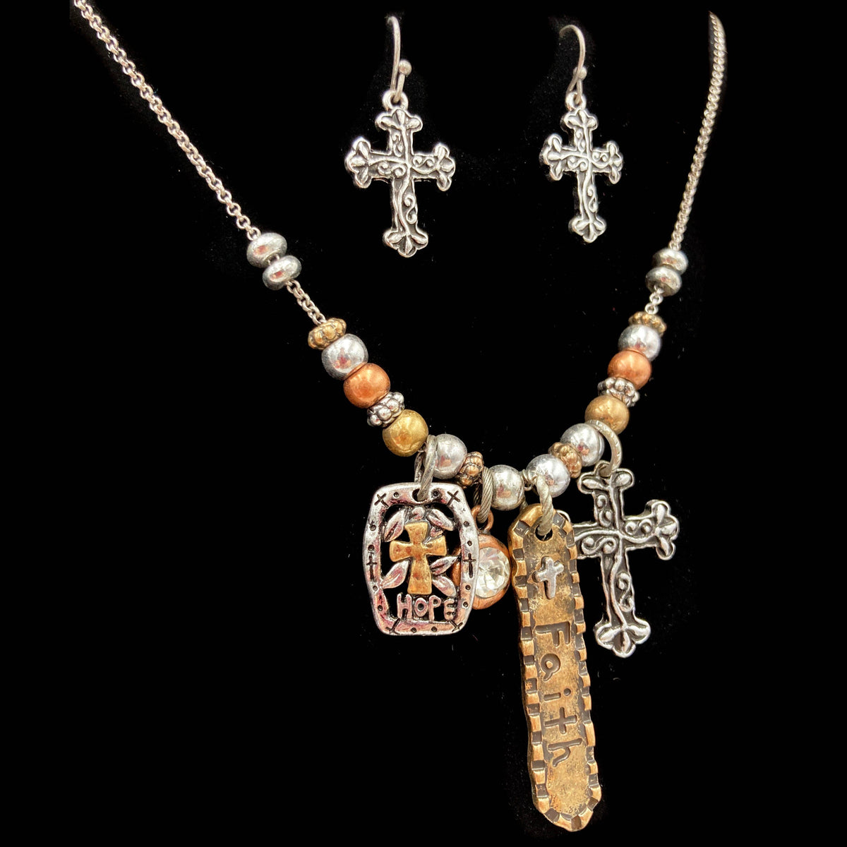 Cross Faith Hope Necklace & Earrings