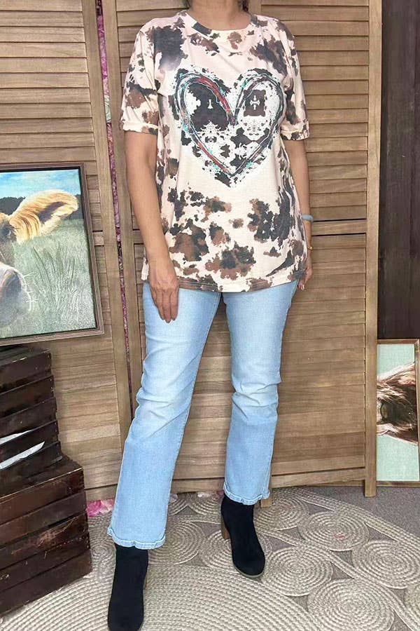 Leopard & heart short sleeve top