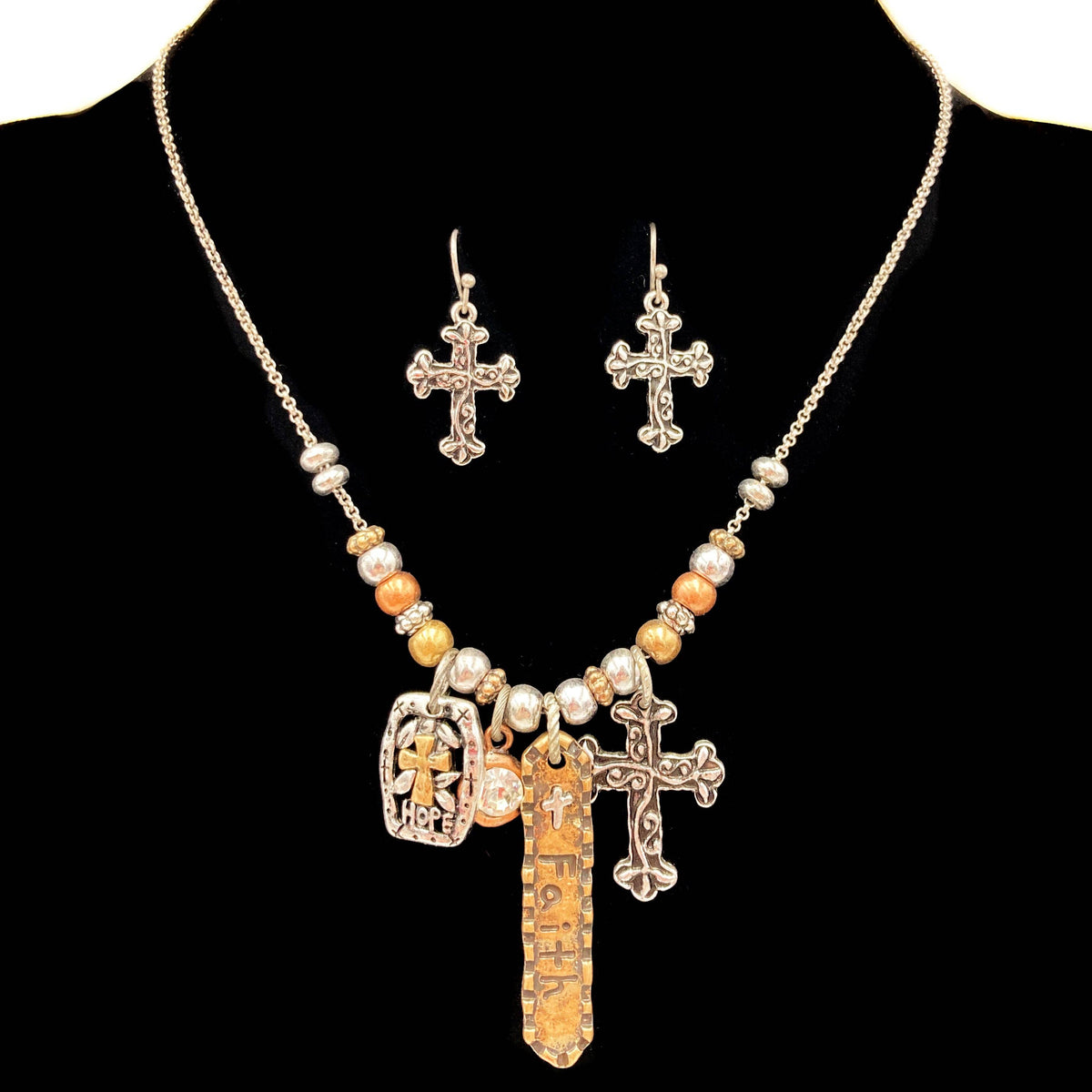 Cross Faith Hope Necklace & Earrings